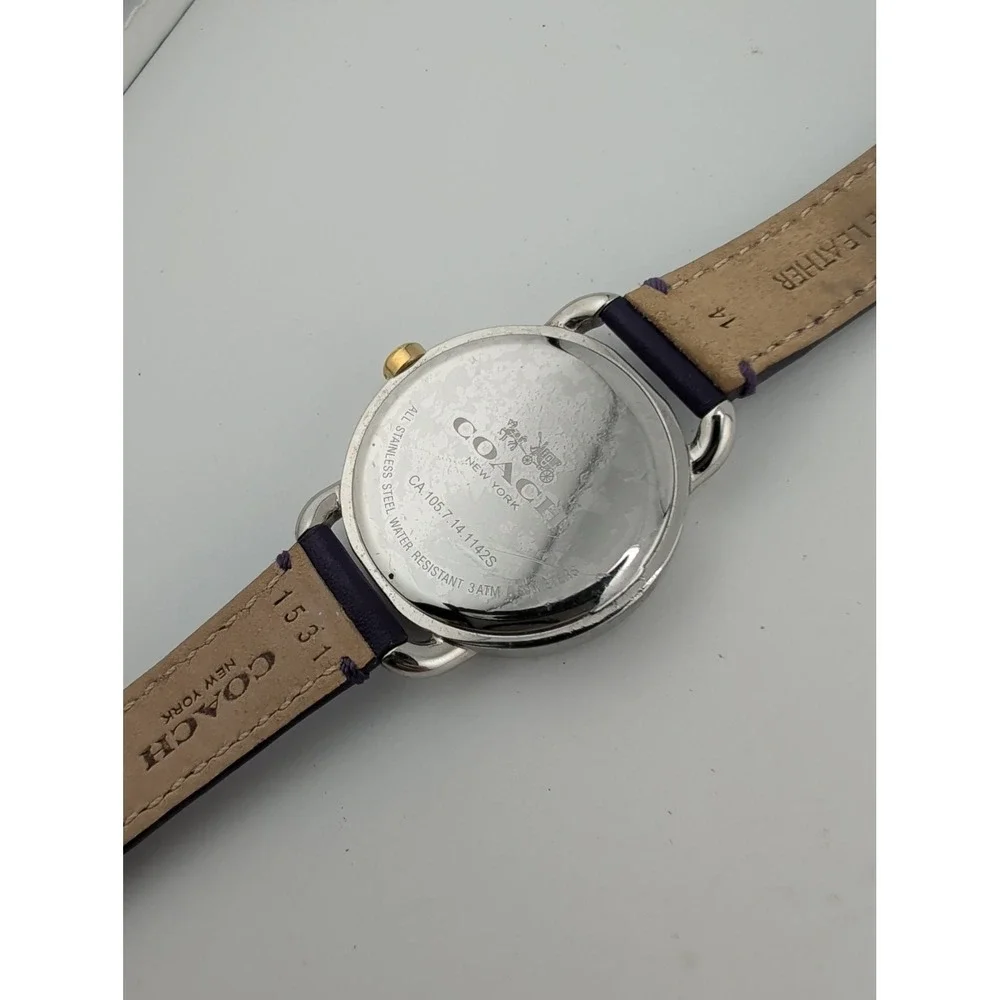 Coach Lex Watch 32mm Silver Case Crystal Bezel Purple Leather Band- New Battery